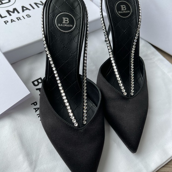 Balmain Crystal-embellished Satin Mules In Black - Picture 4 of 6